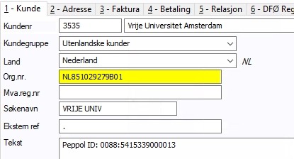 GLN-nummer er registrert i feltet "Org.nr"