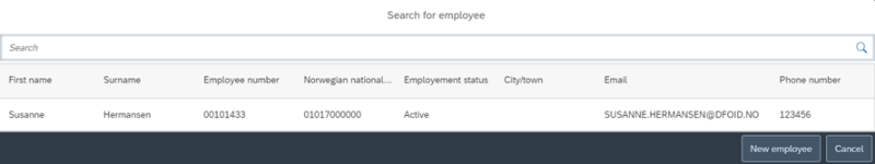 The image shows the search for employee.