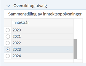 Bildet viser oversikt og utvalg i Årsoppgave.