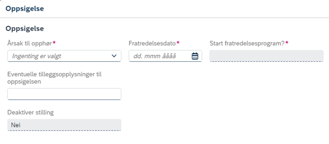Skjermbilde av oppsigelse i DFØ HR. 
