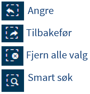 Bildet viser grensesnittene for Angre, Tilbakefør, Fjern alle valg og Smartsøk.