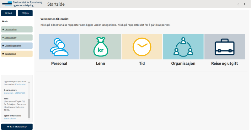 Bildet viser en skjermdump av startsiden