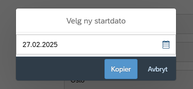 Bildet viser popup hvor ny dato legges inn.