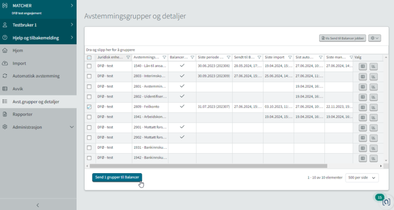 Oversiktsbilde Avstemmingsgrupper og detaljer