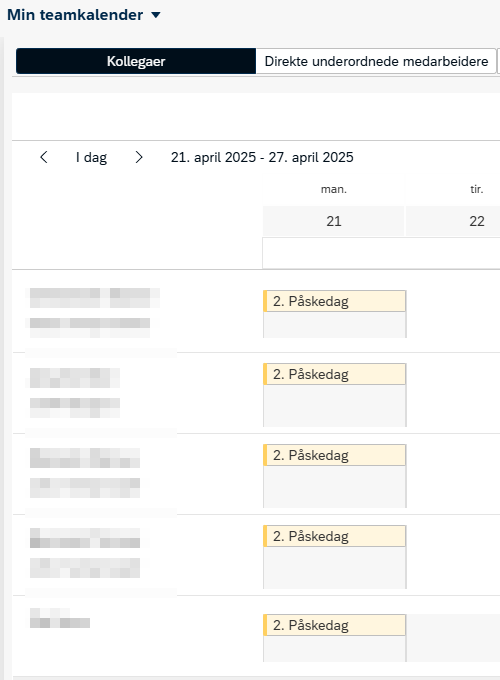 Bildet viser helligdag i teamkalender