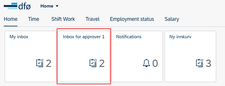 image showing the tile inbox for approver 1 in the self service portal