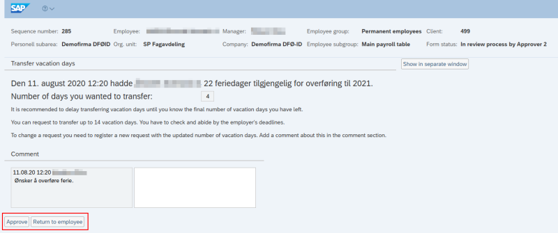 image showing approve and return to employee buttons