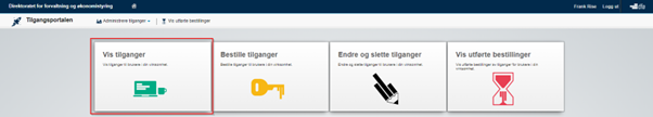 Bildet viser flisen Vis tilganger i tilgangsportalen.