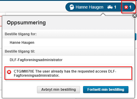 Bildet viser feilmelding