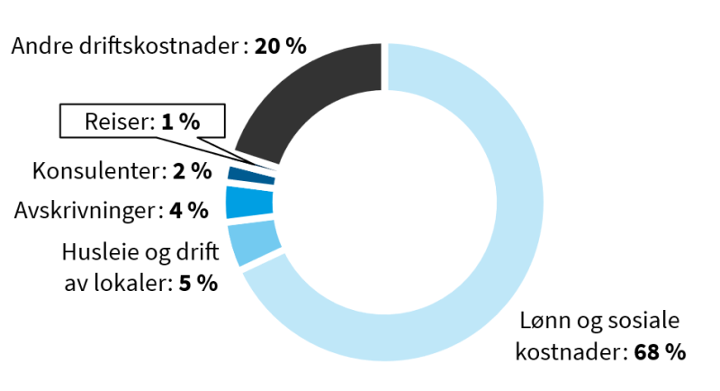 Figuren viser sammensettingen av driftskostnader i 2024, etter type kostnad i prosent. 