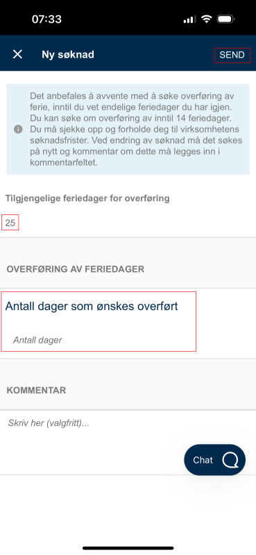 Bildet som viser tilgjengelige feriedager