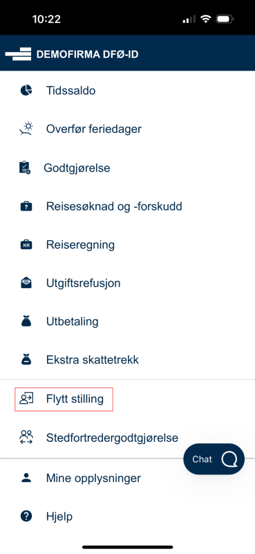 Bildet viser flytt stilling i DFØ app