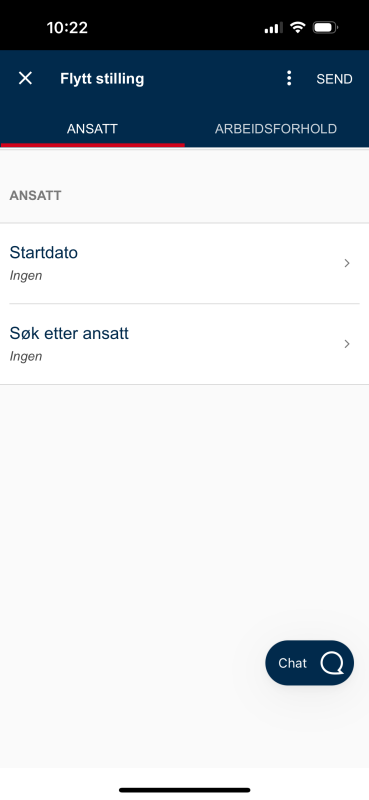Bildet viser startdato og ansattsøk