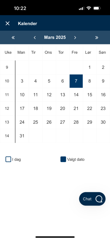Bildet viser kalender for valg av startdato