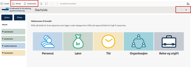 Skjermdump som viser navigasjonsknapper