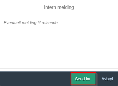 bildet viser intern melding til den reisende