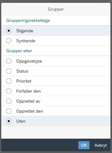 Bildet viser grupperingsvalg
