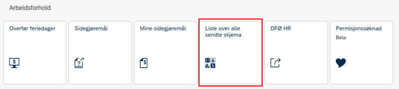 Bildet viser flisen Liste over alle sendte skjema i selvbetjeningsportalen