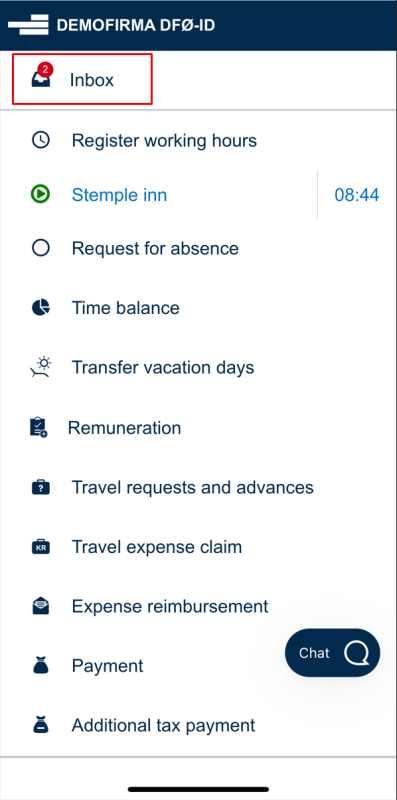 image showing inbox in the dfø app