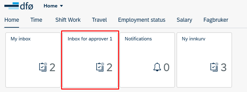 image showing the tile inbox for approver 1 in the self service portal