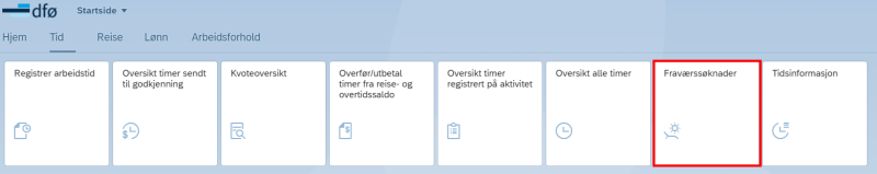 Bildet viser flisen fraværssøknader i selvbetjeningsportalen