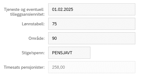Bildet viser informasjon om lønn ved pensjonistvilkår