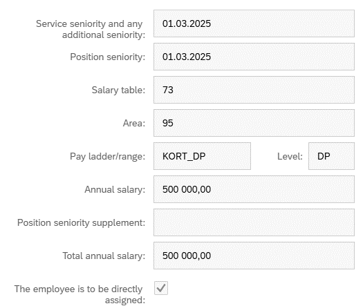 The image shows salary information when the employee is directly assigned.