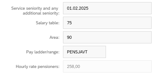 The image shows salary information when the employee is on pensioner terms. 