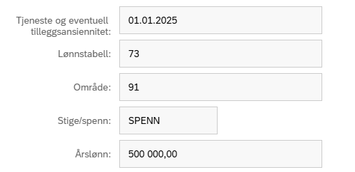 Bildet viser informasjon om lønn når stillingen er på spenn