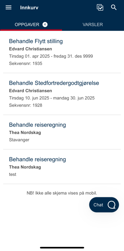 Bildet viser innkurv i DFØ app