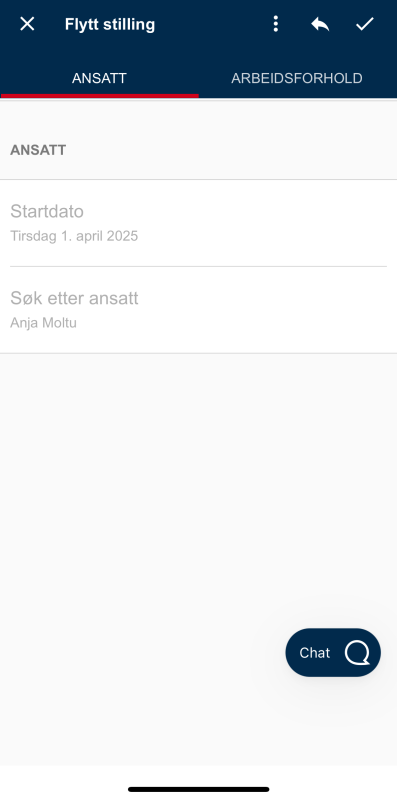 Bildet viser startdato og ansattsøk