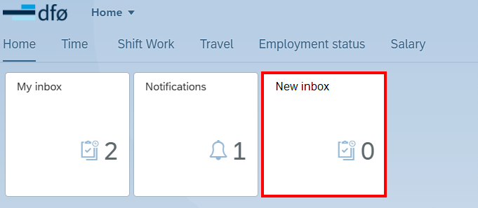 The image shows the "new inbox" tile in the self-service portal