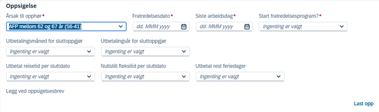Skjermbilde av pensjonering.