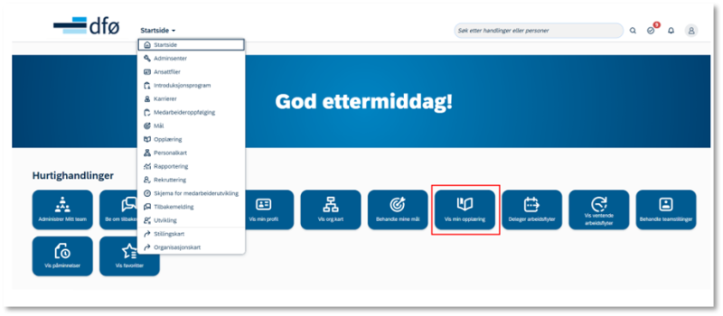Bildet viser startsiden i DFØ HR