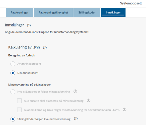 Bildet viser fanen for innstillinger