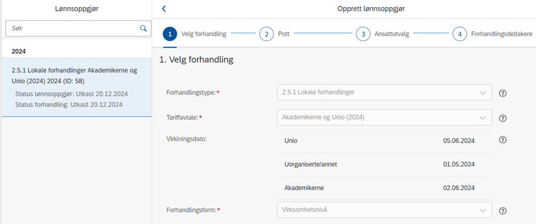 Bildet viser Opprett lønnsoppgjør