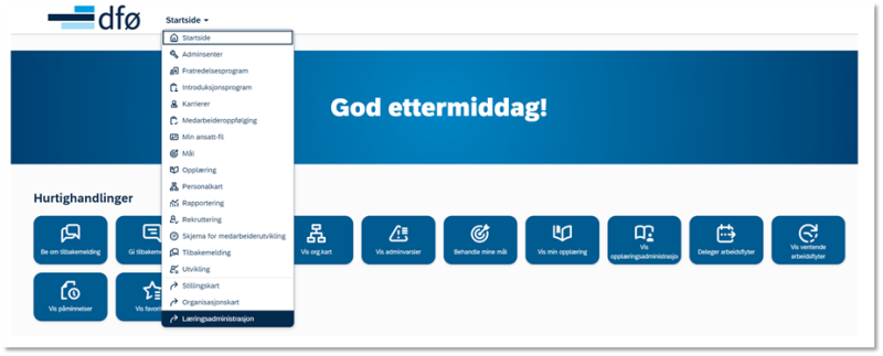Bildet viser Startsidemenyen
