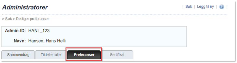 Bildet viser fanen preferanser
