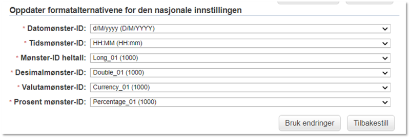 Bildet viser oppdatering av formalternativene