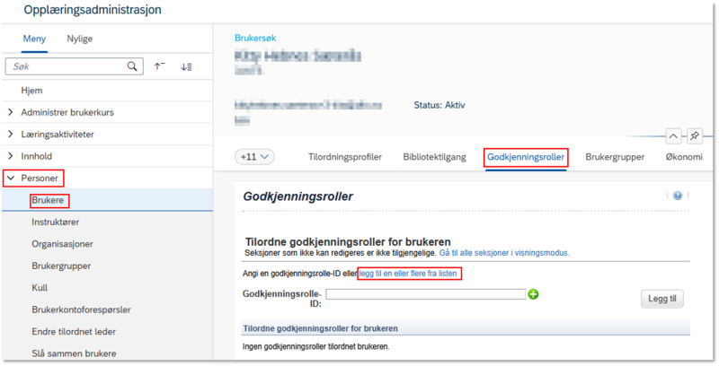 Bildet viser tildeling av godkjenner rolle