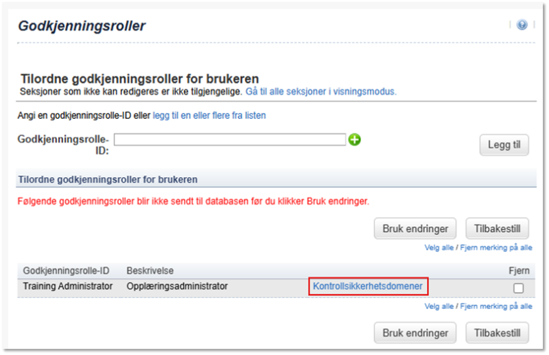 Bildet viser valget kontrollsikkerhetsdomener