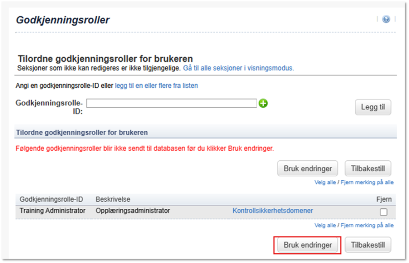 Bildet viser knappen bruk endringer