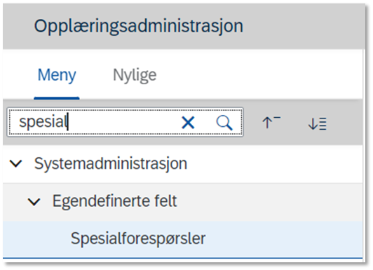 Bildet viser valget spesialforespørsler