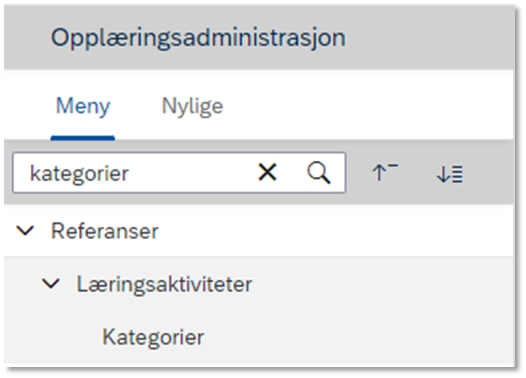 Bildet viser valget kategorier