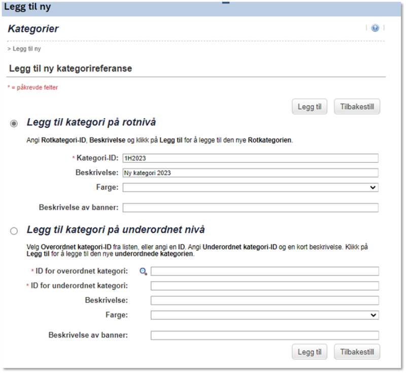 Bildet viser legg til ny kategori
