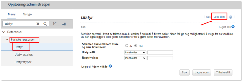 Bildet viser valget legg til ny