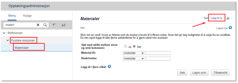 Bildet viser valget legg til ny