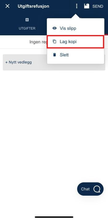 Bildet viser valgene under trepunkts-menyen.
