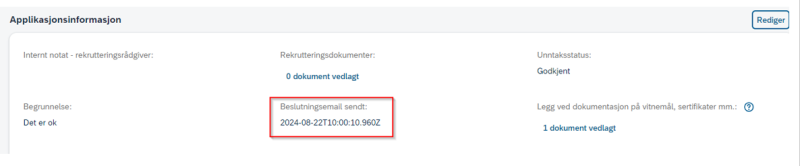 Bilde som viser hvor teksten om at unntaket er behandlet kan finnes. 