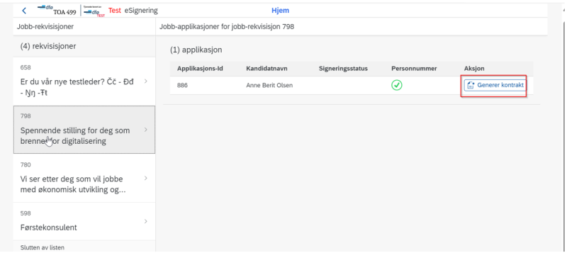 Bilde som viser hvor rekrutterer velger jobbrekvisisjon og kandidat 